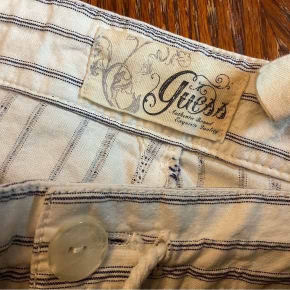 Guess Cool Light Cotton & Linen Black Striped Floral Bead & String Pull Pants! - Picture 6 of 7